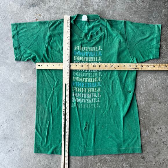 VINTAGE 70S 80S FOOTHILL SCRIPT SHIRT GREEN THIN THRASHED MENS MEDIUM - Picture 5 of 5